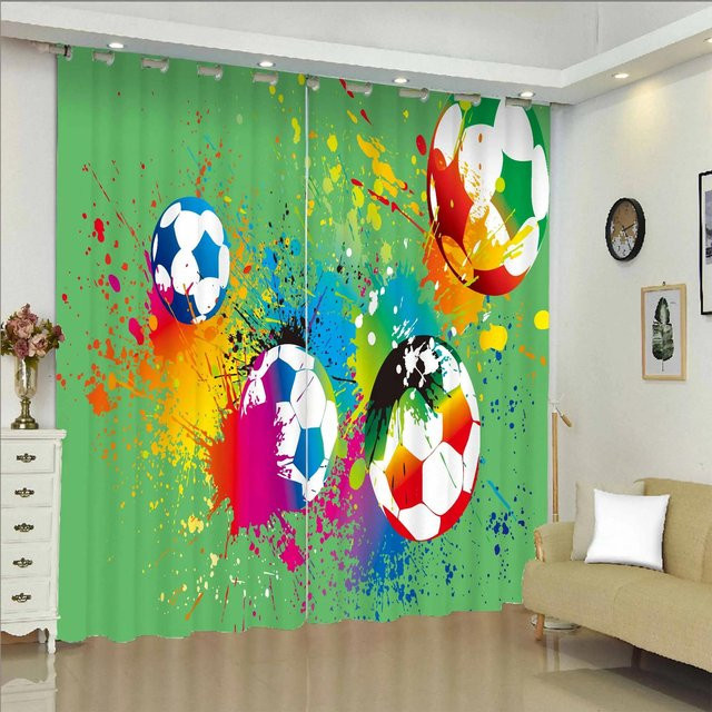 2er-Set Fußball Motiv Fenstervorhänge für Kinderzimmer und Wohnzimmer, halbtransparent, Mehrfarbig, B: 50 cm, H: 130 cm - Bild 1