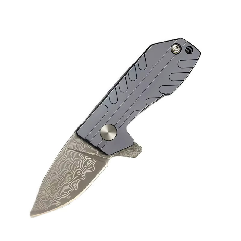 Mini Klappbares Taschenmesser mit Damaszener Klinge in Silber für Outdoor, Camping und EDC - Bild 3