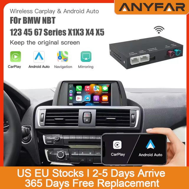 ANYFAR Kabelloses CarPlay und Android Auto Interface für BMW NBT und CIC Systeme, BMW 5er F10 F11 (2011-2017), Schwarz - Bild 1