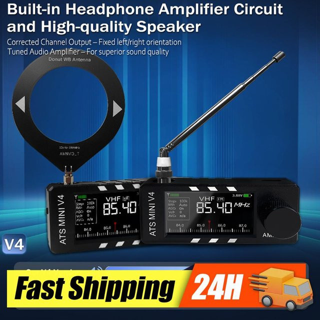 AMNVOLT V4B ATS MINI SI4732 Tragbares All-Band DSP Radio mit 1,9 Zoll IPS Bildschirm, FM AM SSB LSB USB Empfänger, Schwarz - Bild 1