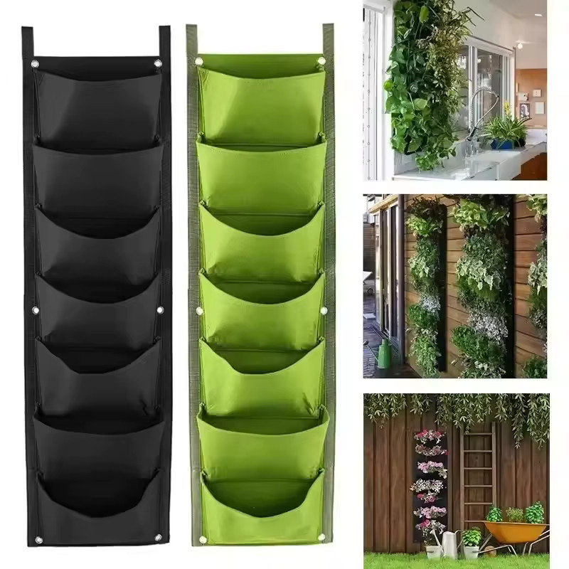 Vertikale Pflanztaschen aus Filz für den Garten und Außenbereich, Grün, B/H: 30,0 x 14,0 cm - Bild 2