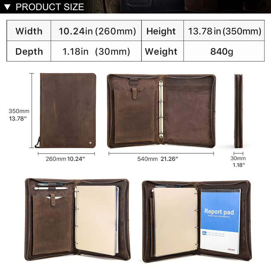 Retro Rindsleder A4 Ringbuch Ordner und iPad Portfolio CONTACTS FAMILY in Braun für iPad Pro 11 und iPad Air 4/5 - Bild 5