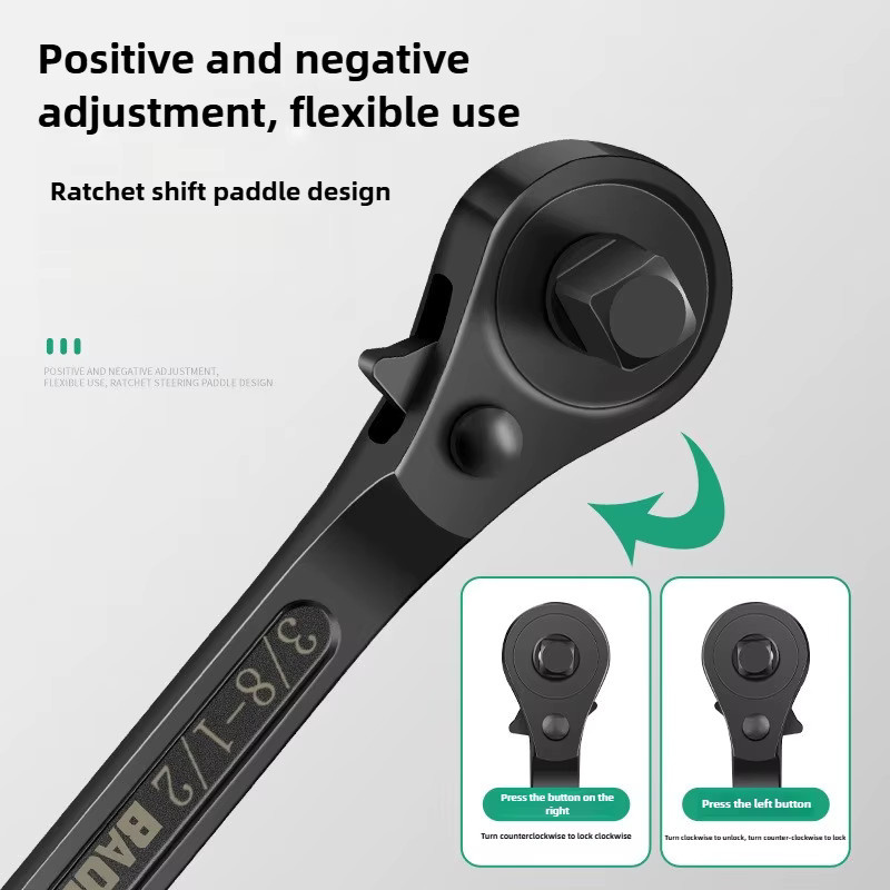 Multifunktionaler verstellbarer Steckschlüssel Adapter mit Ratschenfunktion in Schwarz für 1/2 3/8 und 3/4 Zoll - Bild 3