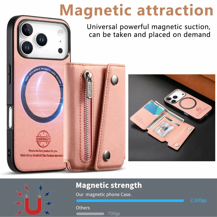 SZMUGUA MagSafe Magnetische Kartenhalter-Reißverschluss-Brieftasche und Handyhülle für iPhone kompatibel mit iPhone 17 Pro Max, 16, 15, 14, 13, 12, 11 in Blau und Pink - Bild 4