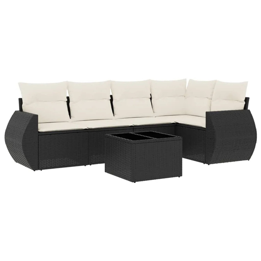 vidaXL 6-tlg Garten-Sofagarnitur in L-Form aus schwarzem Poly-Rattan mit Kissen und pulverbeschichtetem Stahlgestell - Bild 2