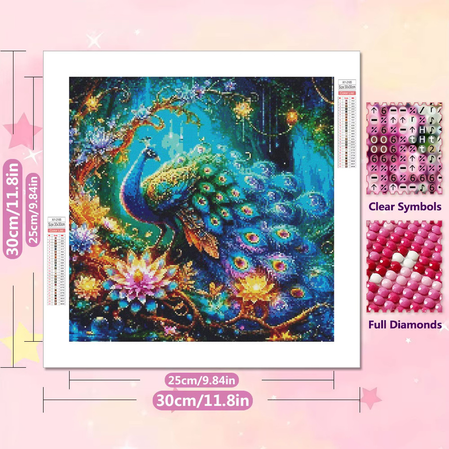 EverShine Diamantmalerei Pfau 5D Mosaik Set mit Rundbohrern in Multicolour für DIY Stickerei und Handarbeiten - Bild 2
