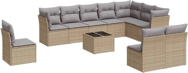 vidaXL 11-teilige Garten-Sofagarnitur aus Polyrattan in Beige mit Kissen und Gartentisch - Bild 1