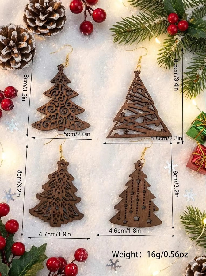 YULUCH Ohrhänger-Set, Holz, Weihnachtsbaumform, Damen, Vintage - Bild 6
