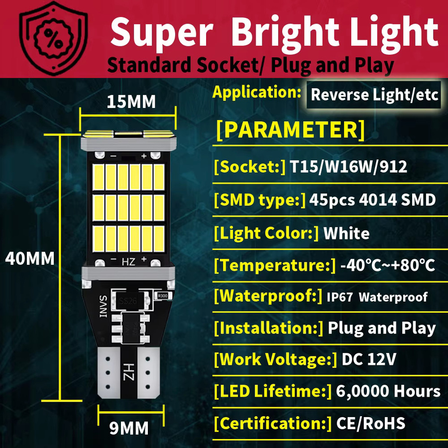 Neallor LED Canbus Rückfahrlicht Set 2 Stück W16W T15 921 16W mit 15 SMD 2835 in Rot Weiß oder Gelb - Bild 3