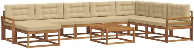 vidaXL Outdoor-Sofagarnitur aus Akazienholz in L-Form, 9-teiliges Set mit Kissen in Natur und Beige - Bild 1