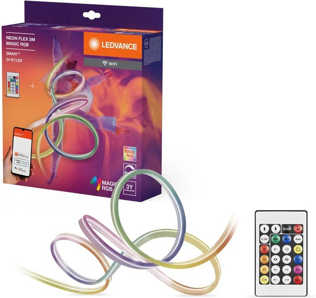 Ledvance Smart LED-Streifen Neon Flex WiFi Magic RGB mit Fernbedienung, Multicolour und Weiß, 500 cm - Bild 1