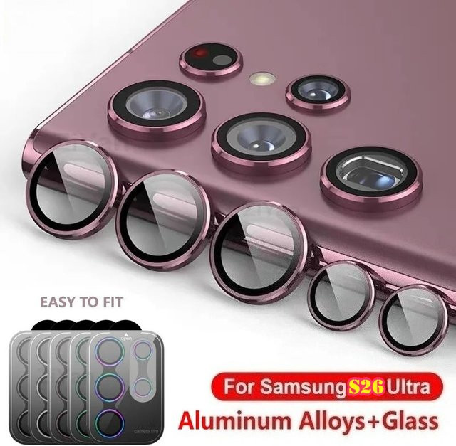 Kamera Objektiv Schutz aus Aluminiumlegierung und gehärtetem Glas für Samsung Galaxy S25 Ultra und S26 Ultra in Schwarz - Bild 1
