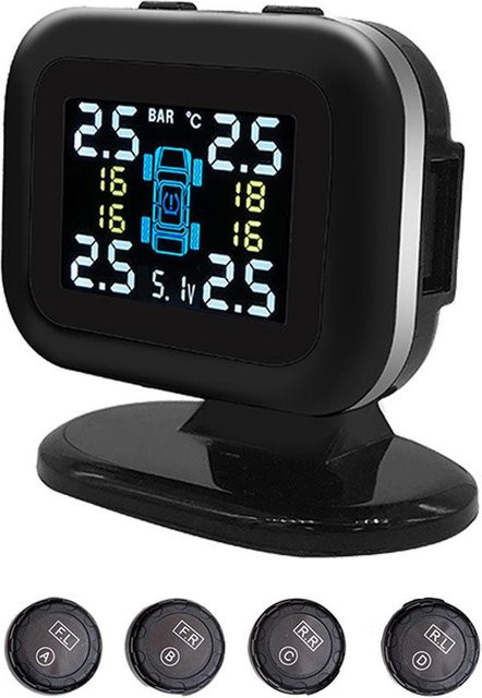 TOMTOP Auto TPMS Reifendrucküberwachungssystem mit 4 externen Sensoren und Mini-USB-Anschluss in Schwarz - Bild 1