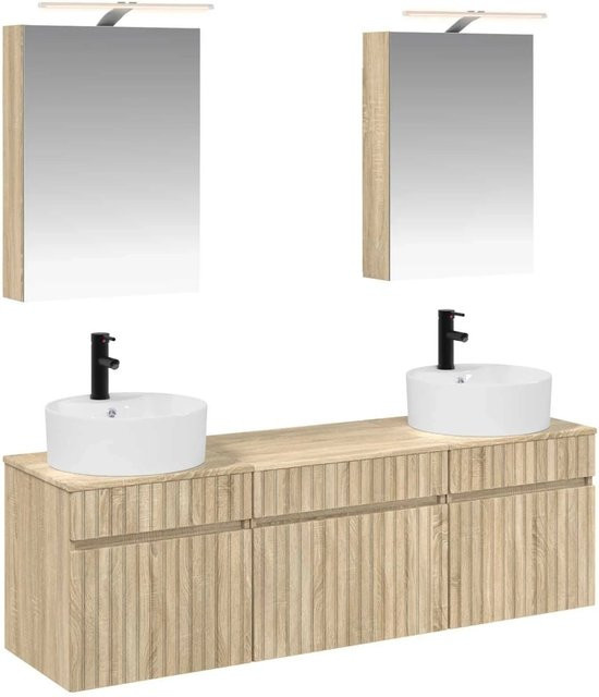 vidaXL Badezimmerschrank-Set 5-teilig in Sonoma-Eiche, modern, mit LED-Beleuchtung und Spiegelschrank, B/T/H: 50 x 14,5 x 70 cm - Bild 1
