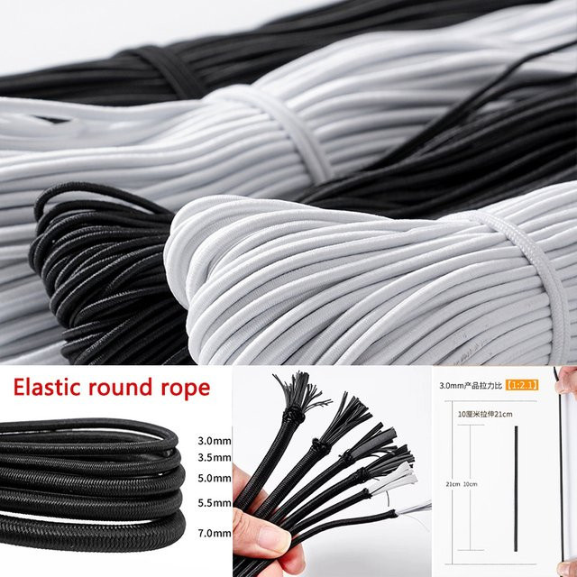 Elastisches Latex Gummiband als rundes Seil für DIY Zubehör in Schwarz und Weiß, Durchmesser 1-10 mm - Bild 1