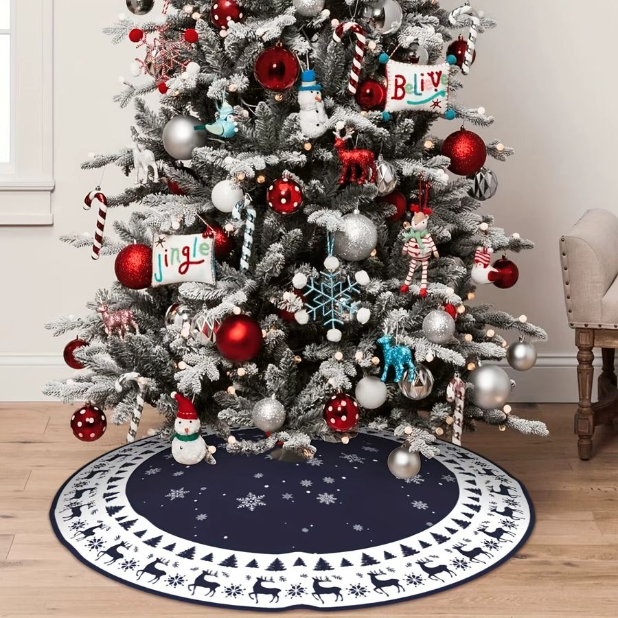 VIKAMA Weihnachtsbaum Rock im Vintage-Design mit Marine-Rentier und Schneeflocken-Print, Multicolor - Bild 4