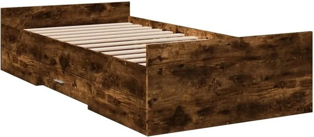 vidaXL Bettgestell mit Schubladen aus Holzwerkstoff in Räuchereiche, Braun, B/T/H: 100 x 200 x 40 cm - Bild 1