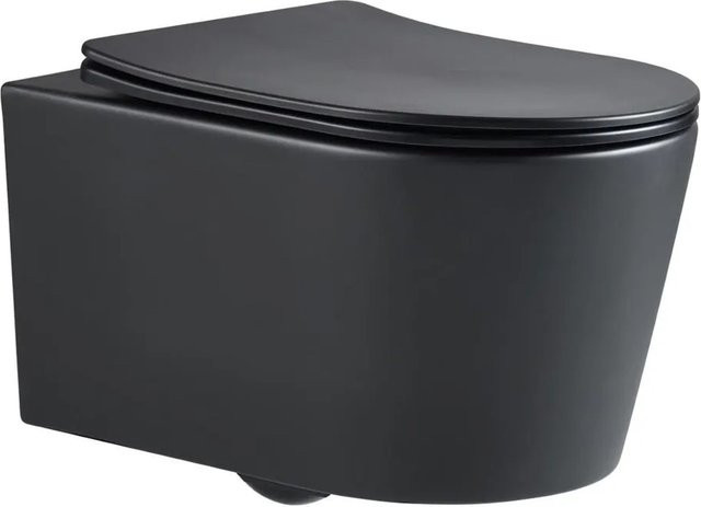 Swiss Aqua Technologies Wand-WC Hänge-WC mit spülrandlosem Design, SoftClose und TakeOff, Farbe Schwarz, Länge: 48 cm - Bild 1