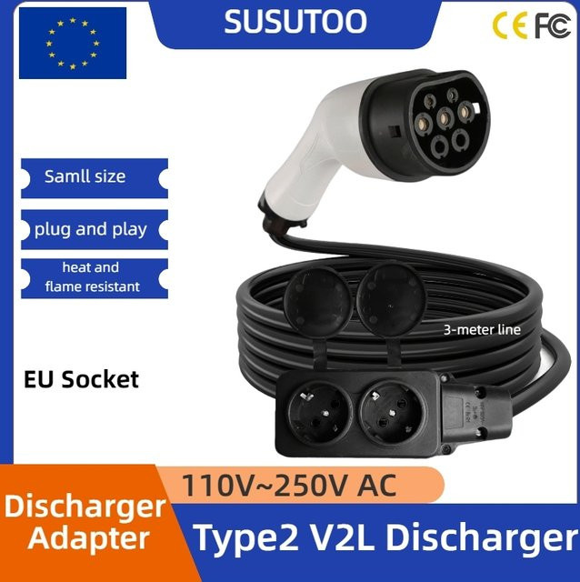 SUSUTOO Typ 2 V2L Entladerkabel 3,5kW 16A mit EU-Buchse für Elektroautos wie Jaecoo, BYD, Omoda, MG 4, Xpeng und Hyundai, Länge: 3 m - Bild 1