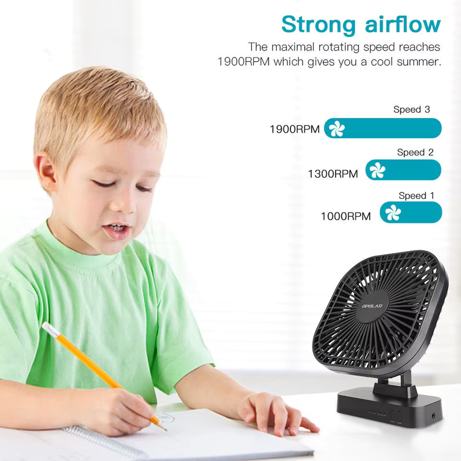 OPOLAR Mini-Tischventilator mit Magnetfuß und 5000 mAh Akku in Schwarz - Bild 4