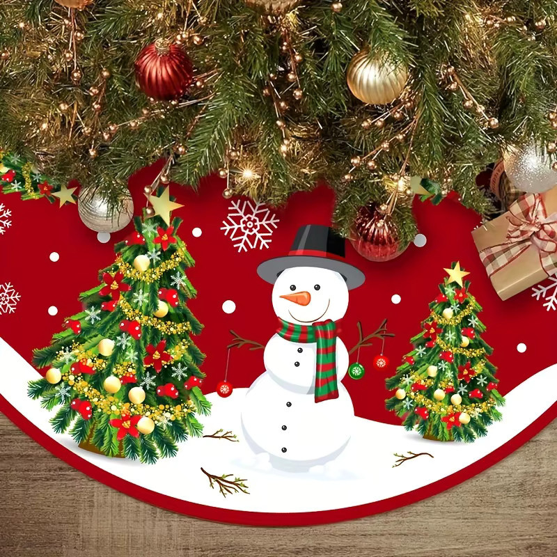 VIKAMA Schneemann Weihnachtsbaumkleid in Rot mit Schneeflocken-Design für deine Weihnachtsdekoration im Innen- und Außenbereich - Bild 3