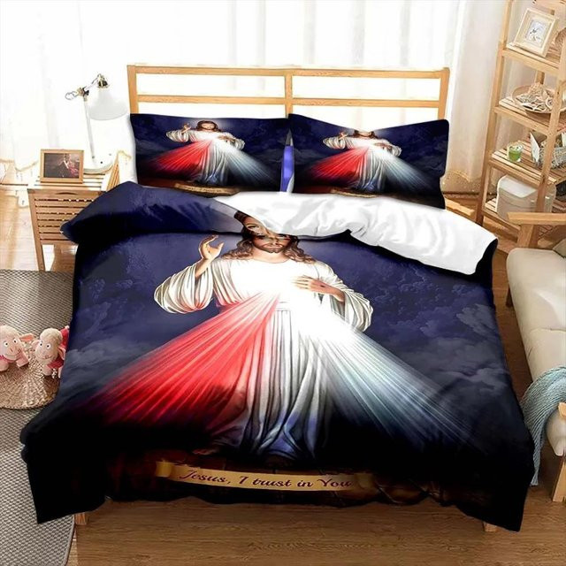 JMG Household Supplies Bettwäsche-Set mit Jesus und Maria Motiv, Weiß, Microfaser, B/H: 135 x 200 cm - Bild 1