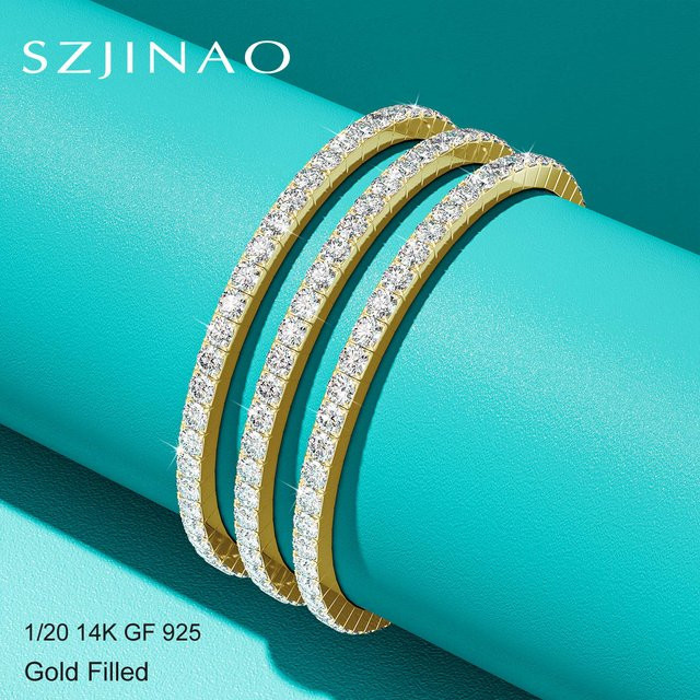 szjinao Tennisarmband, 14K Gold gefüllt, Moissanit, Unisex - Bild 1