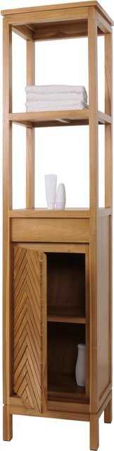MCW Teak-Hochschrank M74 Badschrank aus Teakholz in Braun, 1 Tür und 4 Fächer, H x B x T: 181 x 40 x 35 cm - Bild 1