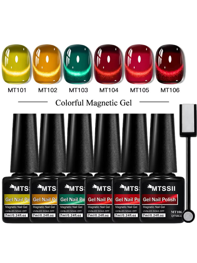 Mtssii Magnetisches Cat Eye UV Gel Nagellack Set, Rot Grün, 7 Stück - Bild 7