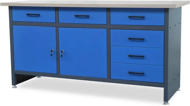 JAN NOWAK Werkbank HENRY Werkstatt mit 2 Türen in Anthrazit-Blau, H x B x T: 85 x 170 x 60 cm - Bild 1