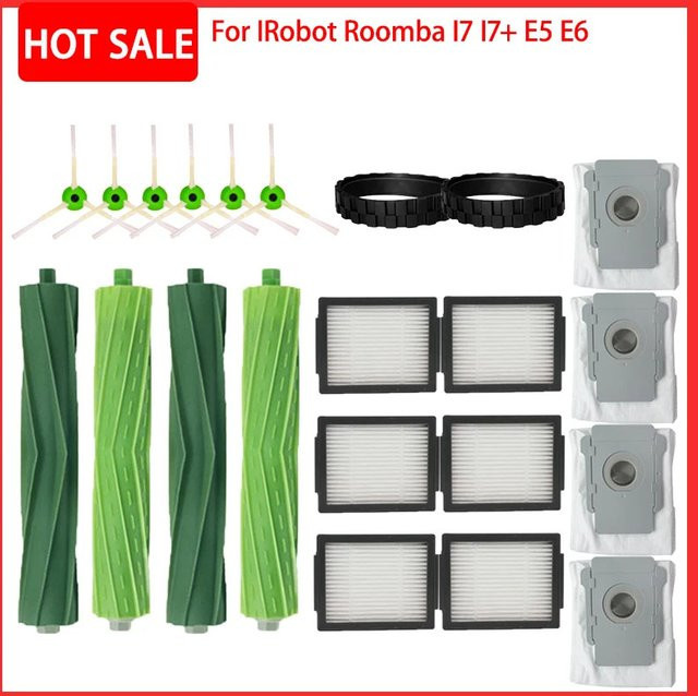 iRobot Roomba Ersatzteil-Set mit HEPA-Filter, Seitenbürsten und Hauptbürste für I7, I6, I8, I3 Plus, E5, E7 und E&I Serie in Grün - Bild 1
