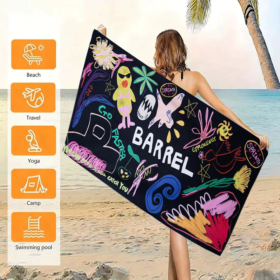 B-Barrel Graffiti Art Mikrofaser-Strandtuch in Schwarz, schnell trocknendes und saugfähiges Badetuch für Damen und Herren - Bild 5