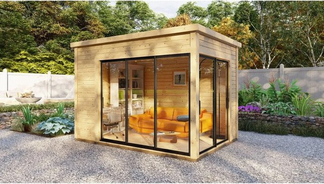 Wolff Finn Art Blockhaus Sydney 30 Gartenhaus mit Flachdach und Schiebetür in Braun, B: 360 cm, T: 250 cm - Bild 1