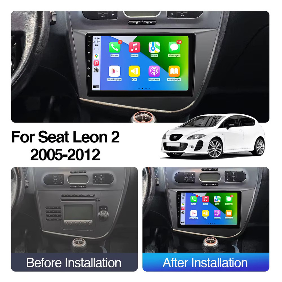 Grandnavi 9 Zoll Android 13 Autoradio mit Wireless CarPlay und GPS für Seat Leon 2 MK2 2005-2012, 2DIN Multimedia Stereo in Schwarz - Bild 2