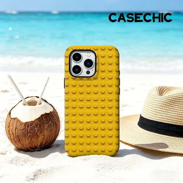 CaseChic MagSafe Schutzhülle für iPhone 17 16 15 14 Pro Max mit gelber Lego-Stud-Textur und stoßfestem Bumper in Gelb - Bild 1