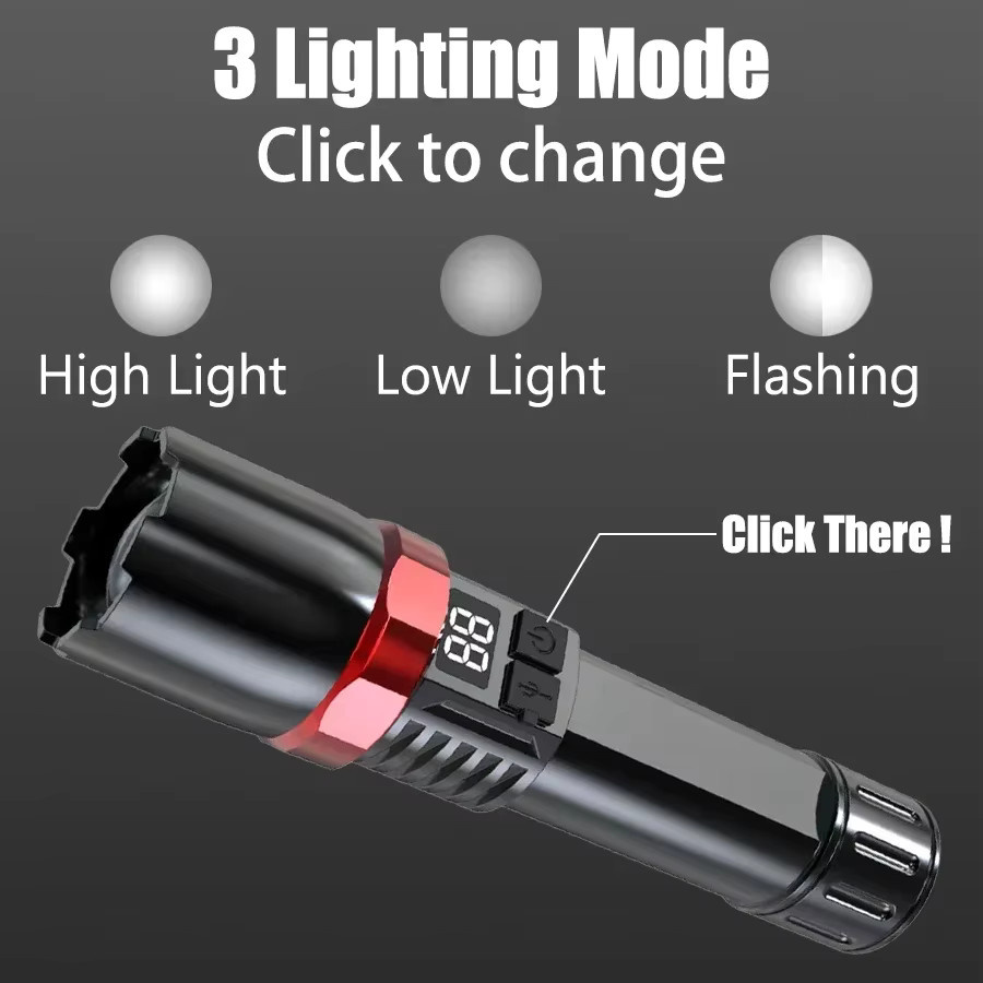 Heinast LED Taschenlampe in Schwarz, wiederaufladbare Arbeitsleuchte mit Zoom und Batterieanzeige, wasserdichte Notfalllampe aus Aluminium für Garten und Camping - Bild 2