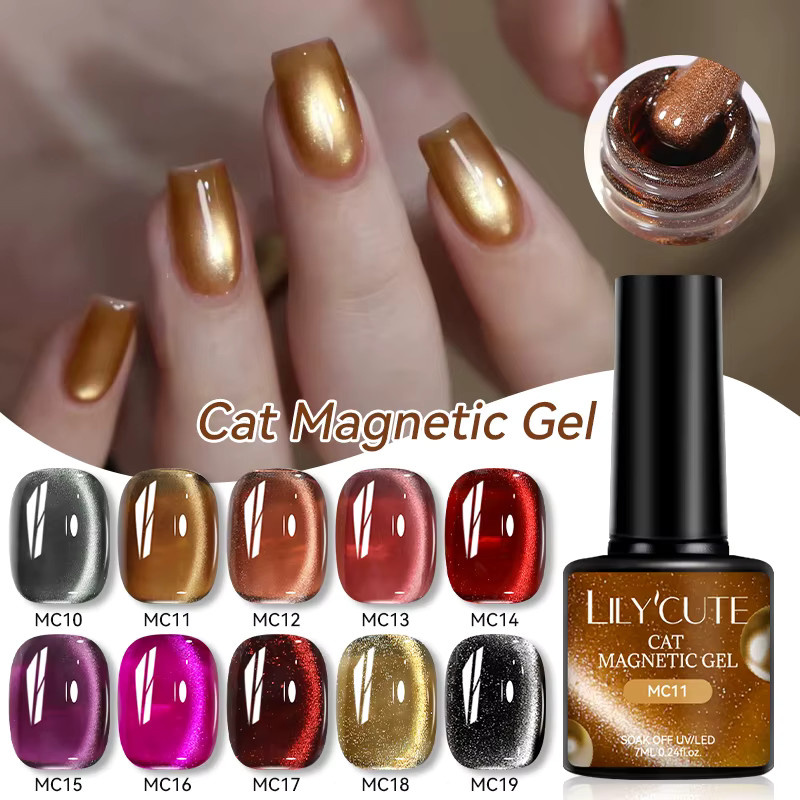 LILYCUTE Magnetischer Gel Nagellack, Rot Braun, Glitter, 7 ml - Bild 7
