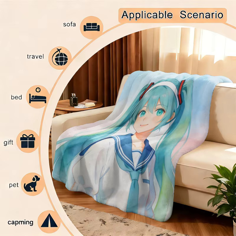 Hatsune Miku Anime Flanell-Überwurfdecke in Multicolour für Sofa und Schlafzimmer - Bild 3