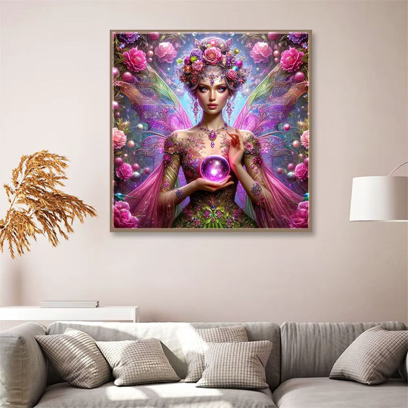 Momoart Diamant Mosaik Wandkunst Porträt einer Frau mit Pfingstrosen in Multicolor, Rund, Durchmesser: 20 cm - Bild 3