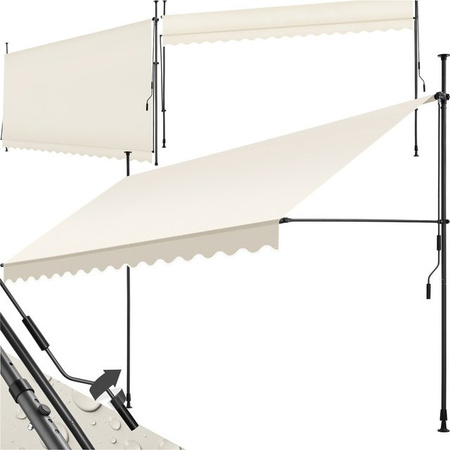 tectake Klemmmarkise mit Handkurbel in Beige, B: 400 cm, H: 211 - 304 cm