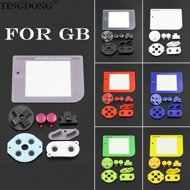 TingDong Reparatur-Kit für GB mit Ersatzknopf-Set, Plastik-Bildschirmlinse und Tasten-Gummi-Leitpads in Multicolour im Retro-Design - Bild 1