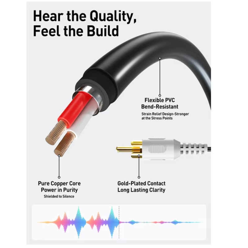 VCE Stereo-Audio-Y-Kabel 3,5 mm Klinke auf 2 Cinch-Splitter-Stecker, vergoldeter Adapter für TV, Smartphones, MP3 und Tablets, Farbe: Gold - Bild 2