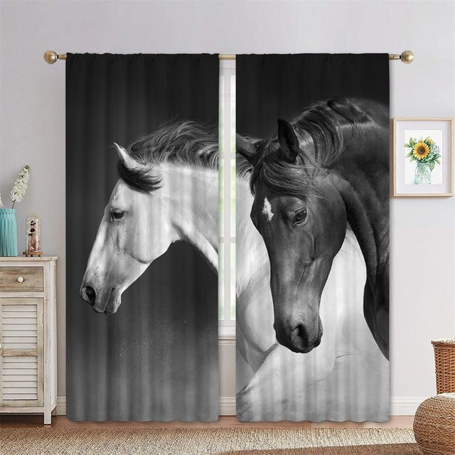 Yiran Furniture Pferde-Fenstervorhänge mit 3D-Digitaldruck, 2er-Set, Mehrfarbig, Breite: 60 cm, Höhe: 60 cm - Bild 1