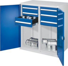 Kappes Schwerlastbeistellschrank Mod. 74 in Grau mit Doppelwandtüren, internen Regalen, Schubladen und Schloss, B/T/H: 60 x 60 x 111 cm - Bild 1
