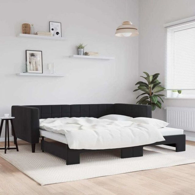 Vidaxl Funktionsbett Tagesbett aus Samt und Holz in Schwarz, ausziehbar, B/T: 100 x 200 cm - Bild 1