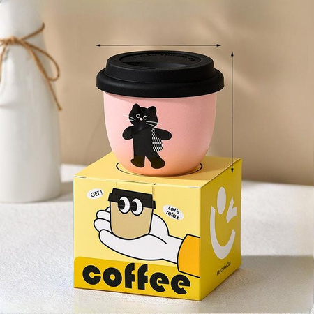 Rosa Keramik-Kaffeetasse mit Silikondeckel und Kätzchen-Design von Yiran toy 1, 245 ml