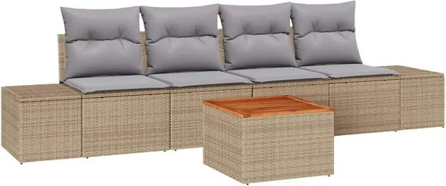 vidaXL Garten-Sofa-Set 5-teilig aus Poly-Rattan und Metall in Beige mit Kissen und Couchtisch - Bild 1