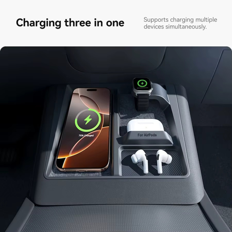 ZOCI Kabellose Ladehalterung aus ABS für Tesla Model Y Juniper / Premium und Model 3 Highland Mittelkonsolen-Organizer in Schwarz - Bild 3
