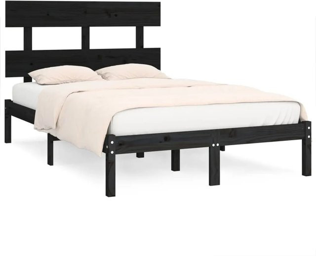vidaXL Massivholzbett aus Kiefernholz in Schwarz mit rustikaler Optik, B/T: 140 x 190 cm - Bild 1