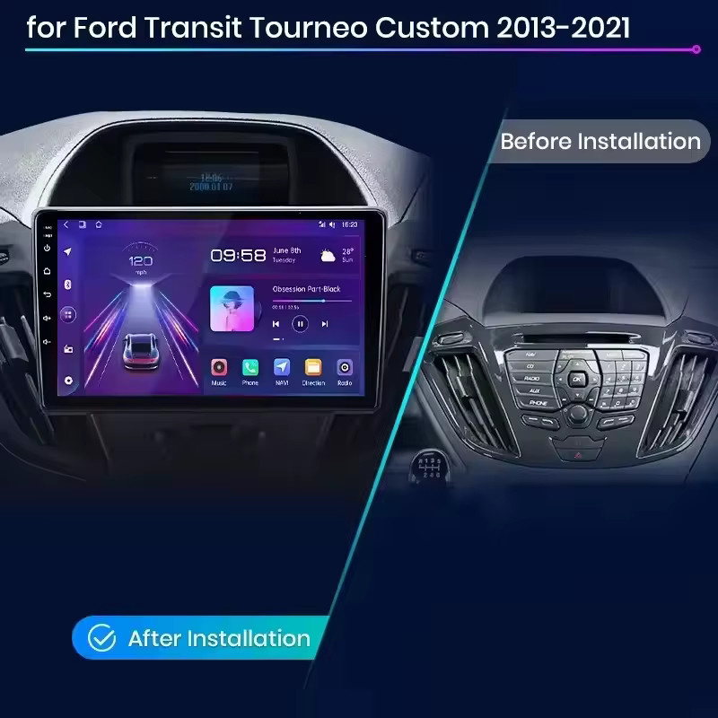 Junsun Android Auto Autoradio für Ford Transit Custom Tourneo 2013-2021 mit Wireless CarPlay, GPS, Navi und DSP, Schwarz - Bild 2